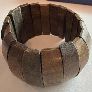 Vintage Chunky Wood Stretch Bracelet - Olive Brown